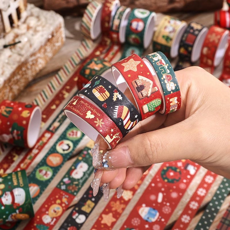 icceemee Christmas Theme Washi Tape Set, 12 Rolls Christmas Washi Tape Writable Decorative Tapes for Scrapbooking, Junk Journal Supplies, Bullet Journaling, 0.6"x79" per Roll - Image 4
